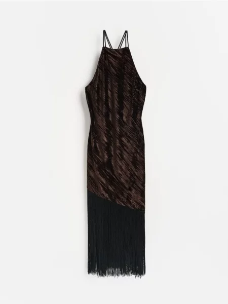 Reserved Rochie cu franjuri la tiv maro-închis maro