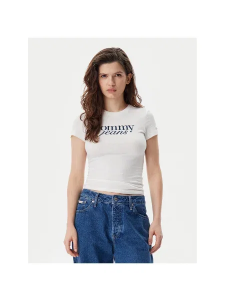 Tommy Jeans Póló Essential Ekru Slim Fit
