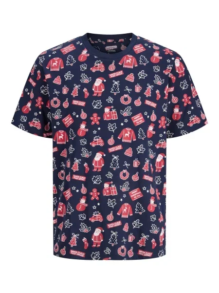 JACK & JONES Tricou BELL XMAS bleumarin / roşu închis alb
