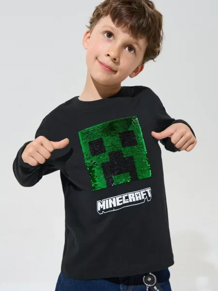 Sinsay tričko s flitrovým zdobením Minecraft černá