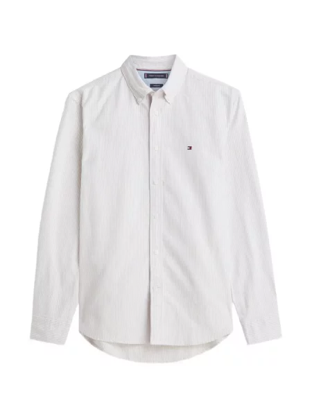 Cămașă Tommy Hilfiger cu dungi cu imagine din țesătură twill alb