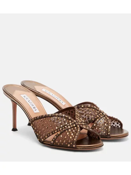 Papuci tip mules Aquazzura din tul de cristal maro