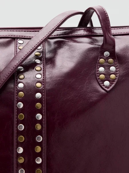 Torba shopper z ćwiekami burgund Teen uniwersalny MANGO TEEN