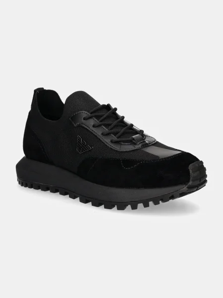 Emporio Armani Sneakers tornacipő bőr hozzáadásával fekete