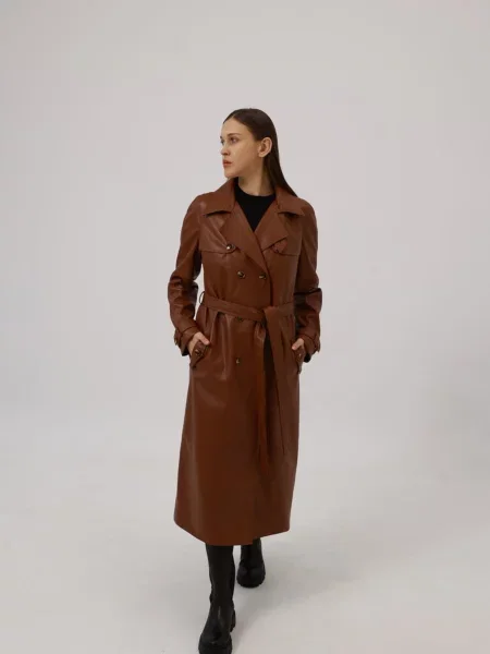 Тренч Alnest штучна шкіра коричневий