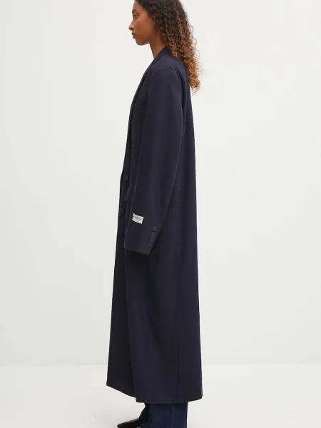 Μάλλινο παλτό Fiorucci Light Wool Maxi ναυτικό μπλε