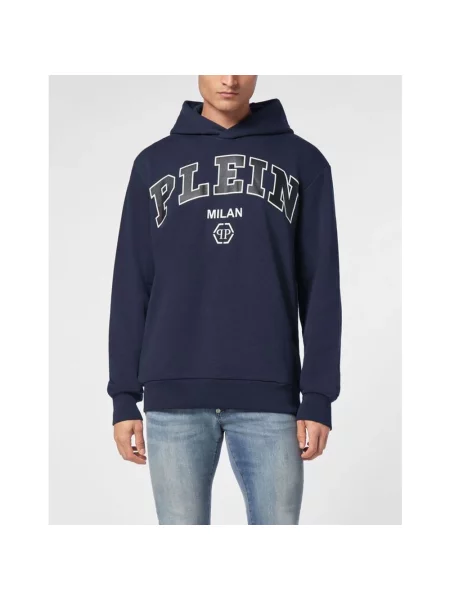 Bluza z kapturem Philipp Plein z kapturem z logo niebieska