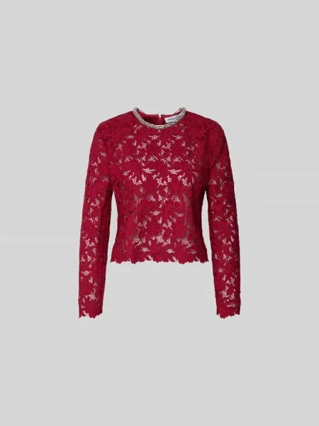 Bluzka z długim rękawem o kroju slim fit z kwiatowej koronki Self-portrait czerwona
