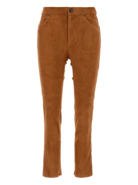 Pantaloni Isabel Marant din piele de căprioară maro