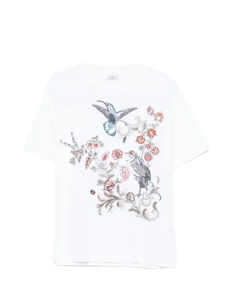 Tricou Etro cu broderie cu model floral alb