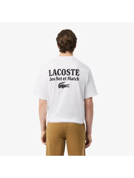 Lacoste Koszulka Z Nadrukiem Z Grubego Dżerseju O Luźnym Kroju biały