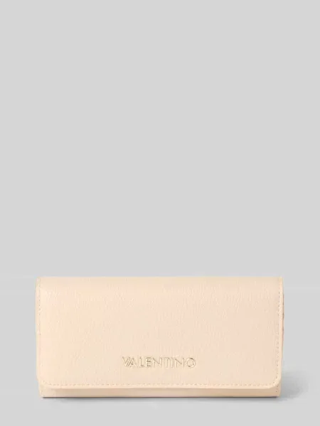 Lniany portfel Valentino Bags z logo elegancki beżowy