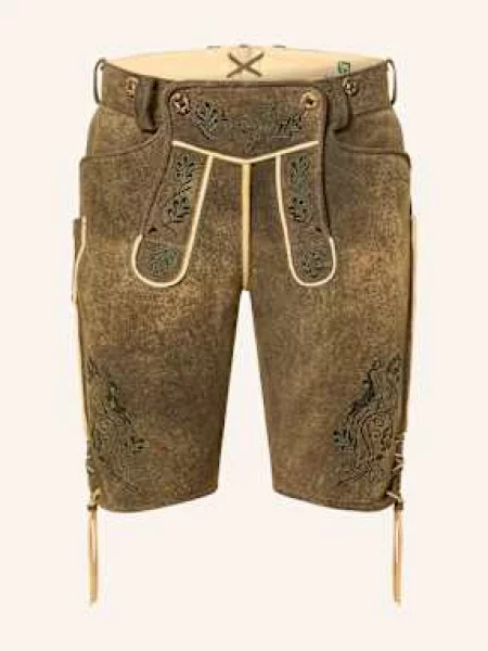 Beckert Kožené Krojové Kalhoty Bayrischzell-Manufaktur tmavě hnědá/ tmavě zelená