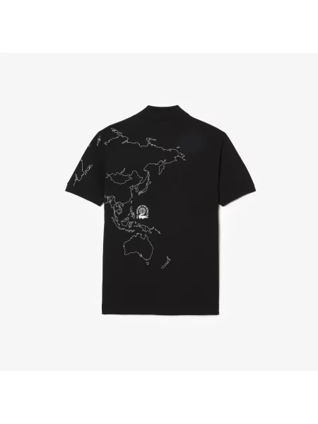 Lacoste Koszulka Polo Z Nadrukiem Z Organicznej Bawełny Piqué czarna