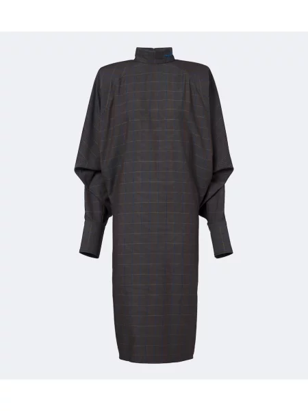 Rochie midi Mugler în carouri drapată maro