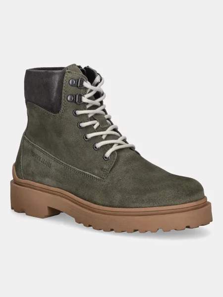 Visoki usnjeni čevlji Tommy Jeans TJM LACE UP BOOT SUEDE zelena