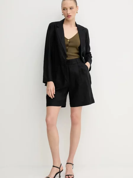 Лляні шорти United Colors of Benetton однотонна висока посадка чорний