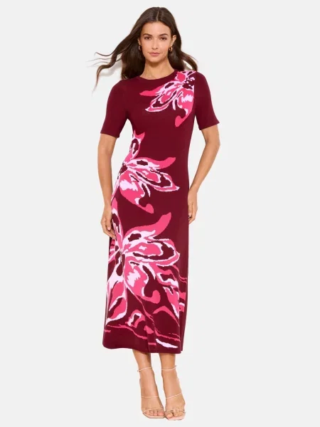 Lipsy Rochie tricotat roz / roz / burgundy roșu
