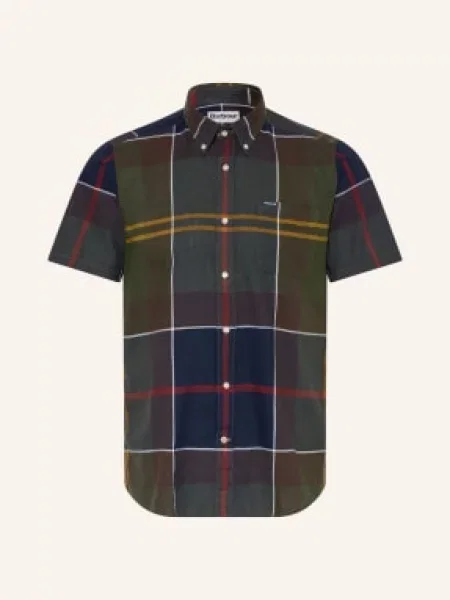 Barbour Košile S Krátkým Rukávem Tailored Fit khaki / tmavě žlutá / tmavě modrá bílá