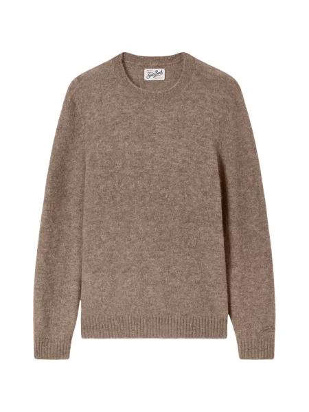 Pulover Mc2 Saint Barth cu broderie cu decolteu rotund maro