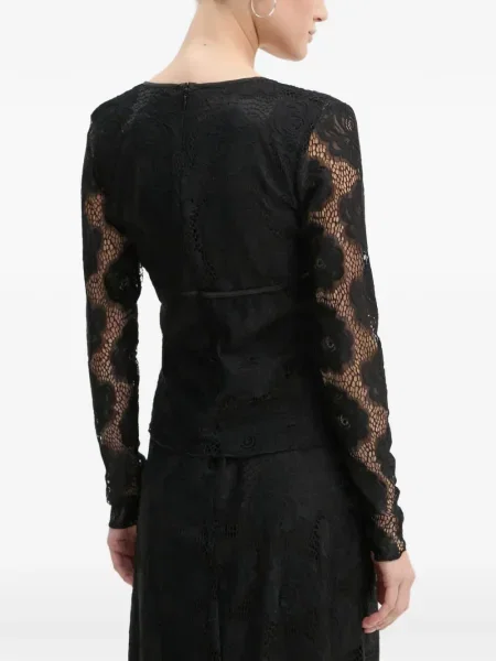 Top Résumé s V-izrezom s čipkom crna