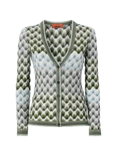 Cardigan Missoni cu decolteu în V cu imprimeu geometric verde