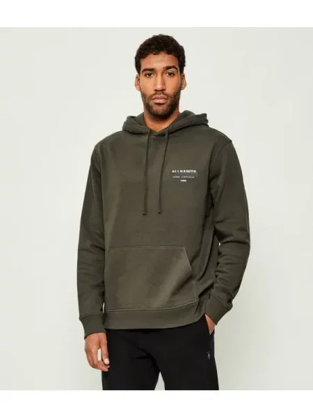 AllSaints hanorac din REDACT negru cu glugă cu imprimeu gri