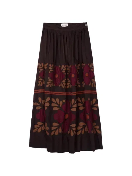 Gėlėtas maxi sijonas Antik Batik su aplikacija ruda