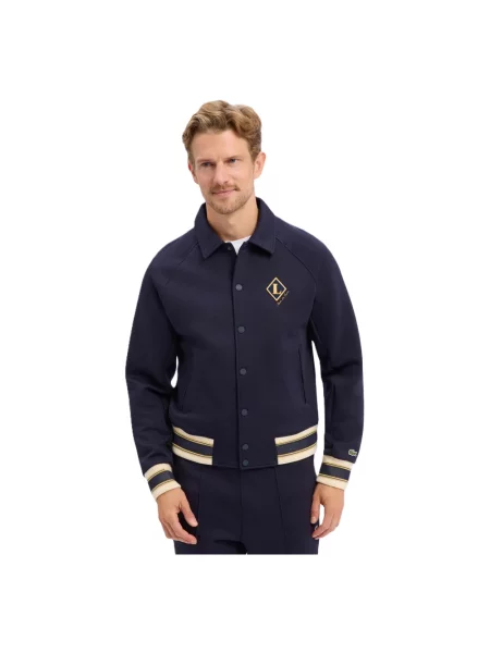 Bluza rozpinana o kroju regular fit z mieszanki bawełny Lacoste niebieska