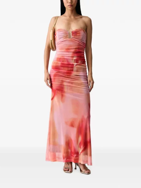 Rochie maxi Bardot cu model floral cu imagine roz