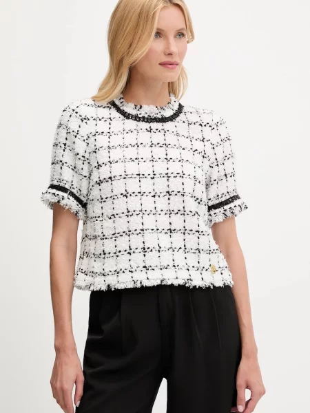 Блуза с вълна Karl Lagerfeld дамска с десен бяло