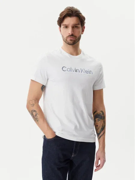 Calvin Klein Tricou Satin Bonded Logo alb