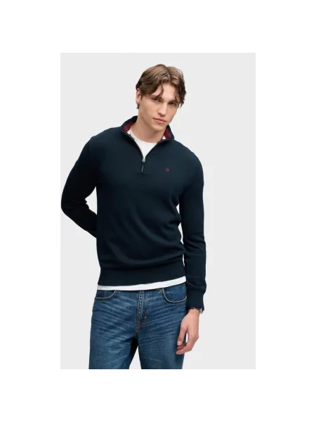 Koszulka Superdry Preppy Essential Half Zip granatowy XL niebieska