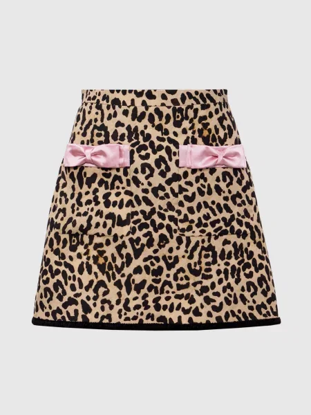 Спідниця з вовни та шовку в анімалістичний принт Valentino бежева