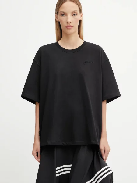 GANNI tricou din Heavy Cotton Drop Shoulder Open Back negru
