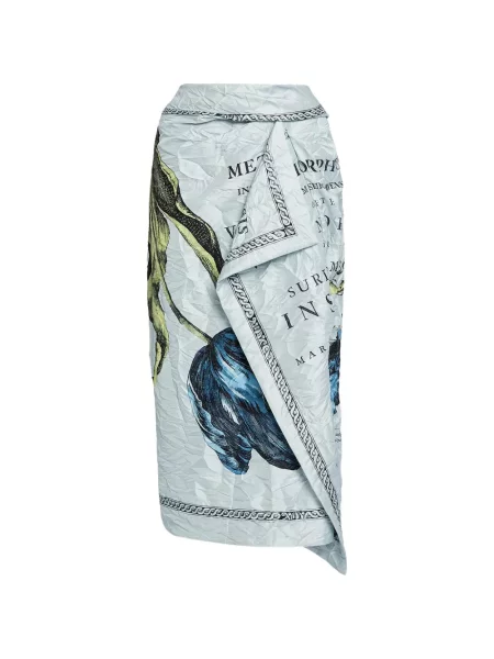 Fustă midi Erdem cu model floral drapată până la genunchi albastru