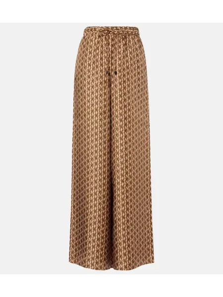 Pantaloni palazzo Max Mara de mătase cu imagine bej