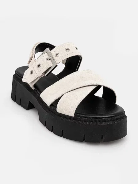 HUGO sandale din piele întoarsă Kris femei bej cu platforma alb