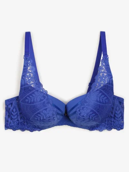 Sutien bleumarin cu efect push-up decorat cu dantelă Ivmeria