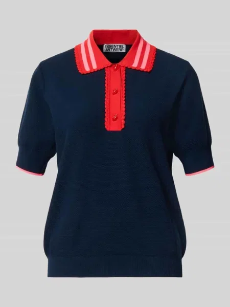 Koszulka polo o kroju relaxed fit z mieszanka model KONTRAST' Essentiel Antwerp granatowa