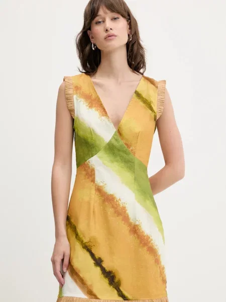 Never Fully Dressed rochie din in mini dreaptă galben