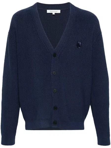 Kardigan Maison Kitsuné s výstřihem do v modrý