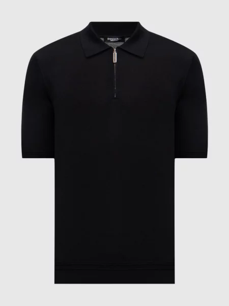 Шелковое поло Stefano Ricci с вышивкой черное