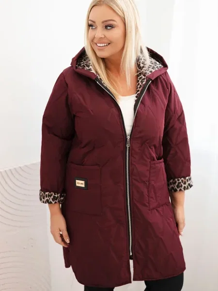 Jachetă matlasată Kesi Włoski cu glugă cu imagine cu model leopard bordo