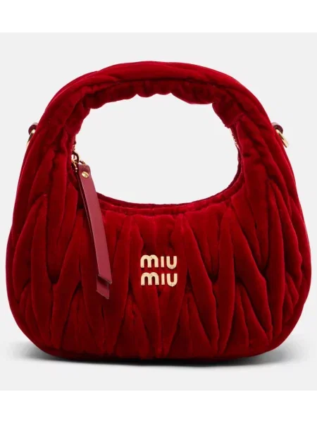 Aksamitna mała mały torebka Miu Miu czerwona