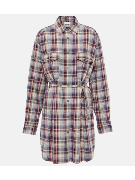 Sukienka midi Marant Etoile w kratkę flanelowa do kolan niebieska