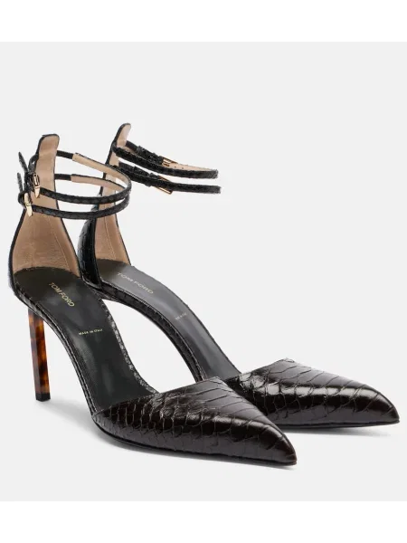 Pantofi cu toc Tom Ford din piele cu model piele de șarpe maro