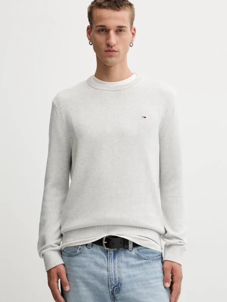 Пуловер Tommy Jeans мъжки от лека материя сиво