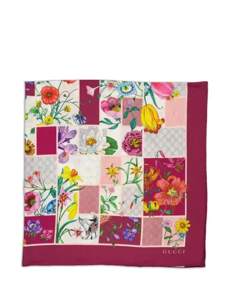 Fular Gucci cu model floral cu imagine roz