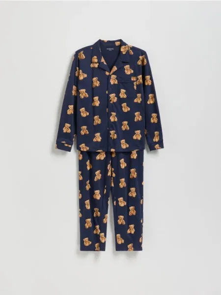 Reserved Set pijama din două piese cu imprimeu bleumarin